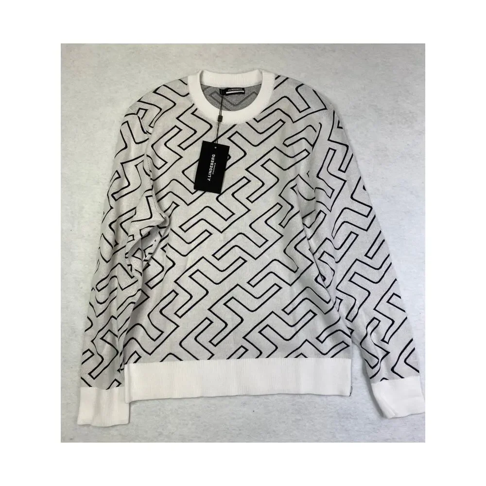NWT J.Lindeberg Bridge Swirl Monogram Golf Sweater, Large, Navy White, 195$